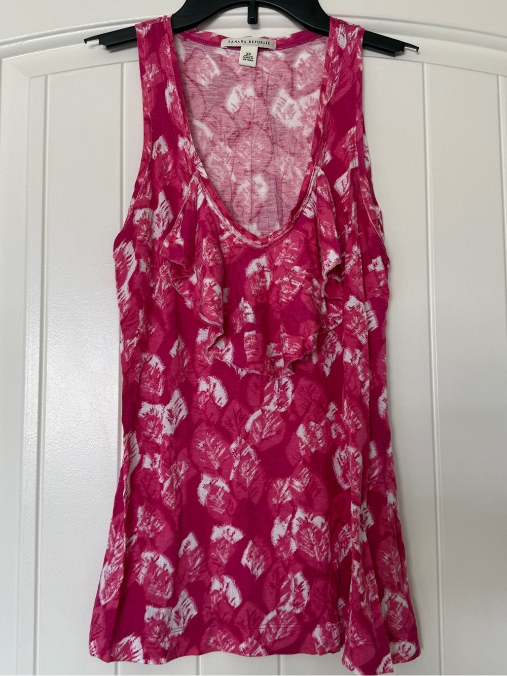 Banana Republic Hot Pink White Ruffle Tie Die Tank Top XS